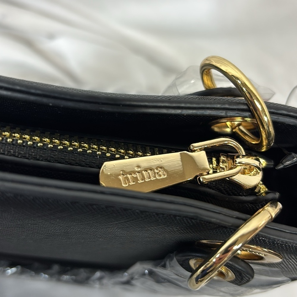 Trina Turk Black Vegan Leather double handle crossbody w/front slip pocket Bag - Picture 8 of 15